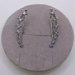 STERLING Silver & Clear / White Cz Climber Earrings 1.1”